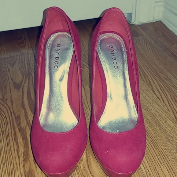Red Velvet and Pleather Heels - Picture 2 of 3